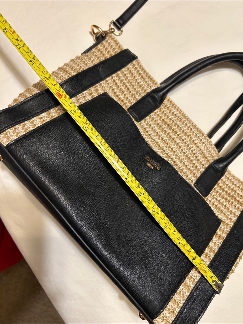 Dune Black and Natural Straw Tote Bag